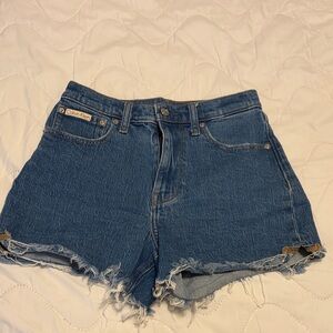 Calvin Klein Women's High Rise Midi Frayed Hem Blue Jean Shorts
